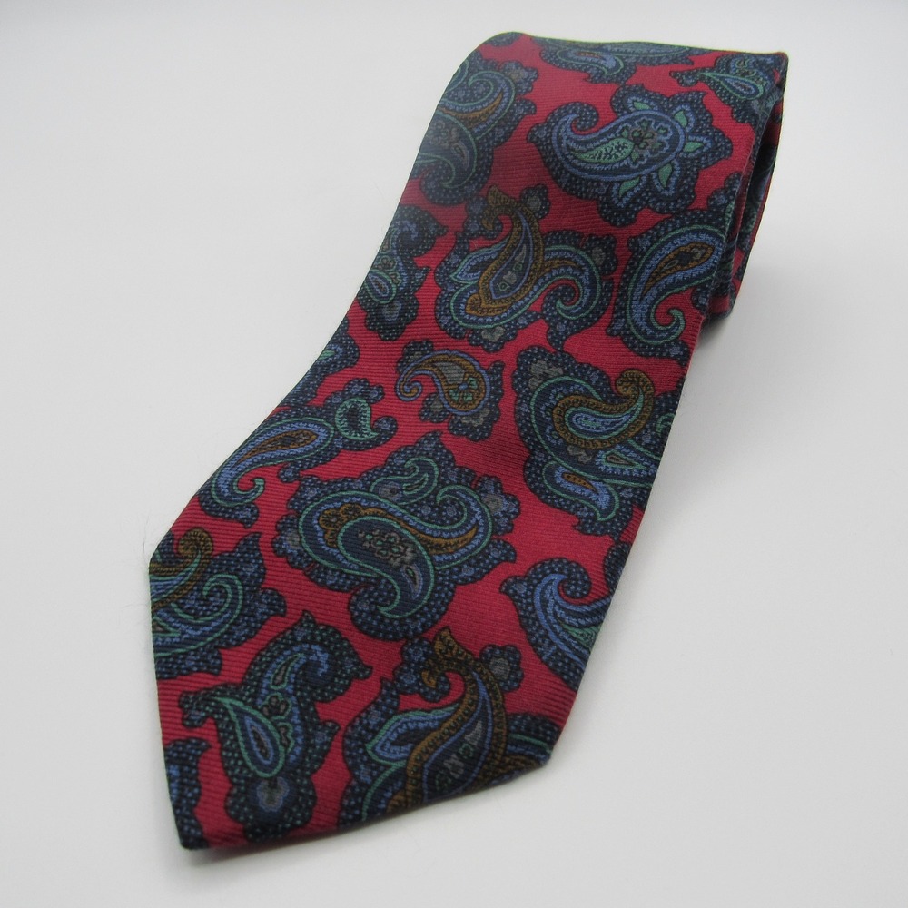 Etro Milano Necktie Mens OS Red Excellent Paisley Silk Made in USA